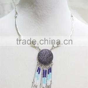 Anti-silver Folk w/ Royal Blue Aqua White Seed Bead Statement Necklace Satellite Chain Necklace 2016 Fashion Style Wholesale thumbnail-1