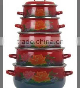 Hot Sale Blue Bottom Full Color Enamel Cookware Pot Set Non-Stick Double Handle Enamel Cooking Pot Set thumbnail-1