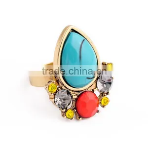 Hot Sale Turquoise Imitation Gem Crystals Water Drop Rings For Women Gift thumbnail-3