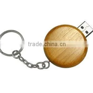 New Arrival Bulk Cheap Round Wood Usb With Free Keyring thumbnail-1