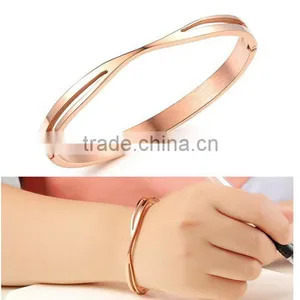 Holesale Wedding Rose Gold Jewelry Unique Design Polishing Cuff Bangle for Women thumbnail-4