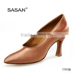 Classic Flesh Satin Woman Ballroom Dance Shoes Soical Dance Shoes Slip On Salsa Dance Shoes 7797 thumbnail-1