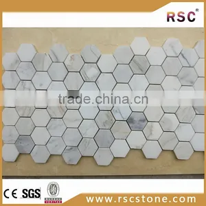 2 Inch Hexagon Calacatta Gold Marble Mosaic thumbnail-1