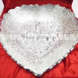 Indian Wedding Return Gift Item Lovely Silver Plated Brass Tray thumbnail-1