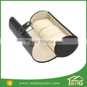 Black 3-slot Leather Cylinder Watch Box thumbnail-5