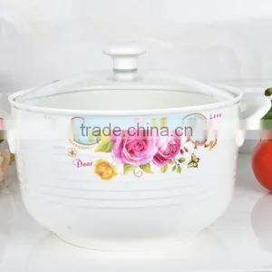8"Porcelain Saucepot Suitable for Microwave With Glass Lid thumbnail-2