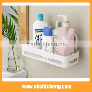 Plastic Wall Mounted Type Powerful Suction Bathroom Shelf Solid Color Single Tier Bathroom Corner Shelves thumbnail-1