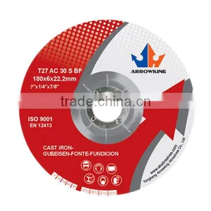 7"(180x6x22.2mm) Depressed Center Resin Bonded Reinforced Grinding Wheel For Cast Iron thumbnail-1
