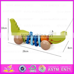 Handmade Wooden Animal Crocodile Pull Toy,Wooden Baby Push and Pull Crocodile Toy W05B105 thumbnail-3