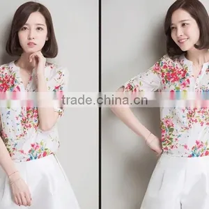 Vintage Floral Printed Chiffon Lady Shirts Woman Casual Shirts thumbnail-2