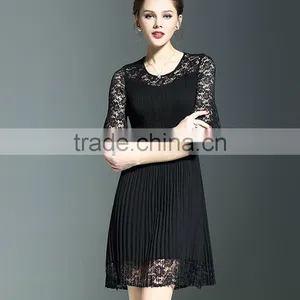 Polyester Ladies Lace Splicing Ruffled Slimming Dresses for Party thumbnail-2