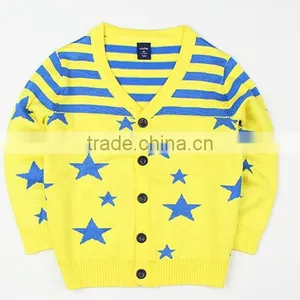 Custom OEM Beautiful Stripe Stars Boys Varsity Cardigan Sweater thumbnail-2