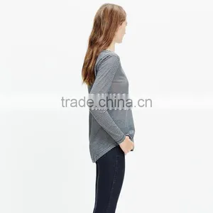 T Shirt Women Slub Long Sleeve Crewneck Tee in Fluent Stripe thumbnail-2