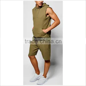 Custom Logo and Print Sleeveless Gym Tracksuit In Green thumbnail-2