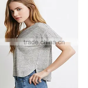 2015 Fashion Women Wear Short Sleeves Linen Tee Pure Color Round Neck Tee thumbnail-2