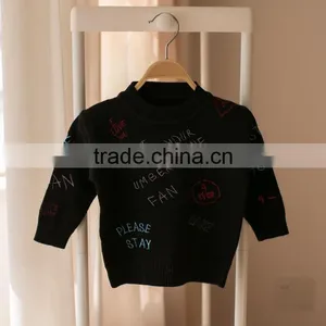 S32907W Kids Girls Pullover Sweater O-Neck Cute Words Embroidery High Quality Sweaters thumbnail-4