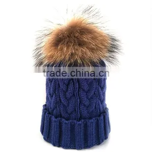 Myfur Raccoon Fur Ball Top Knit Hat for Unisex Adult Beanie Hat Wholesale thumbnail-1