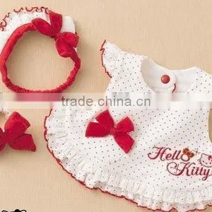 3 pc Set Baby Wear ,Baby Skirt Red Point Lace Dress With Cute Headband and Wrist Band, Baby Clothing Set thumbnail-1