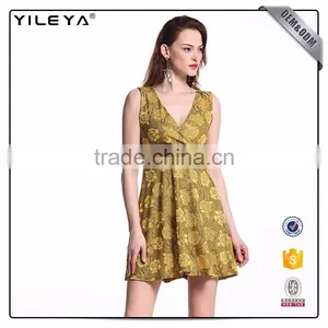 Odm Services Pleated V Neck Sleeveless Dress Flower Slim Waist thumbnail-5