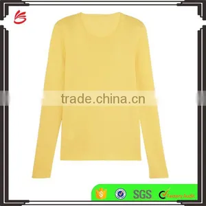 Hot Sale Crew Neck Bright Yellow Silk Blended Cashmere Sweater Women thumbnail-1