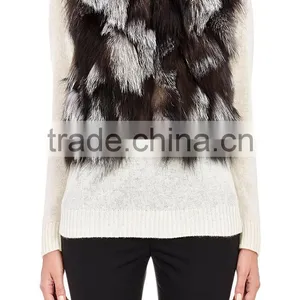 YRFUR YR043 Chic Style Fox Fur Waistcoat/Stand Collar Patchwork Fox Fur Vest thumbnail-3