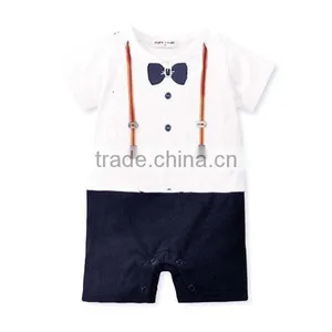 Summer Short Sleeve Flat Angle Baby Romper With Necktie thumbnail-5
