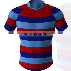 100% Polyester Custom Sublimation Striped Rugby Jersey Show Your Body thumbnail-5