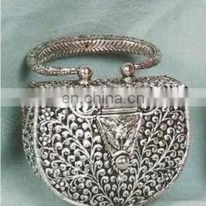 Vintage Decorative Brass and Copper Pillow Purse With Velvet Interior thumbnail-1