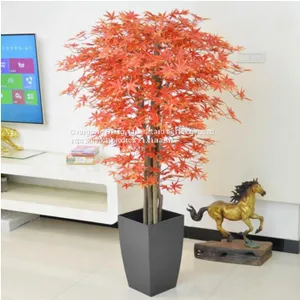 Silk Cloth Leaf Fiberglass Trunk Artificial Maple Tree Potted thumbnail-1