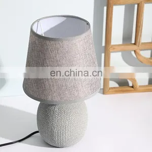Archaistic Design Home Decorative Light Grey Bedside Porcelain Table Lamp With Cloth Lampshade thumbnail-3