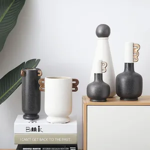 White Nordic Style Double Ears Large Ceramic Vase For Artificial Flower, Hallway Decoration thumbnail-1