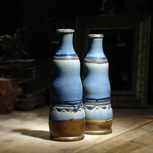 Mediterranean Blue Retro Countryside Modern Simple Ceramic Flower Vase For Living Room Decor thumbnail-2