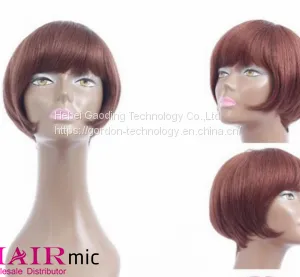 Red Brown Straight High-ending Short Bob Wig With Tail Roll thumbnail-1