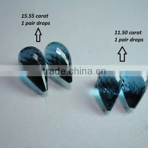 London Blue Topaz Cabochon Loose Calibrated Briolettes Faceted Drops Cut thumbnail-1