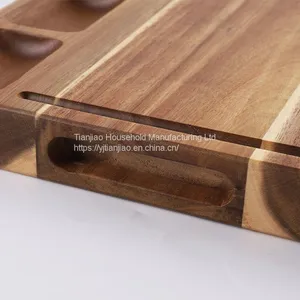 Large Acacia Wood Cutting Board For Kitchen With 3 Built-In Compartments and Juice Grooves Heavy Duty Butcher Chopping Board thumbnail-4