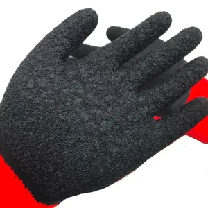 China Factory Wholesale Price 13 Gauge Polyester Liner Crinkle Latex Coated Hand Gloves thumbnail-5