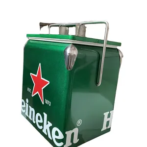 Derchy Retro Stainless Steel Metal Cooler Box 13L Insulated Ice Chest Portable Cooler for Camping Picnic Beach thumbnail-2