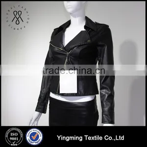 Wholesale Women's Fashion PU Leather Black Jacket thumbnail-1