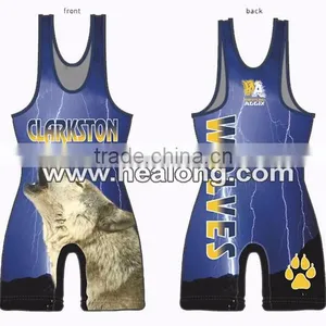 Low Price Sleeveless Youth Cheap Sublimated Wrestling Singlets for Sale Quality Choice thumbnail-1