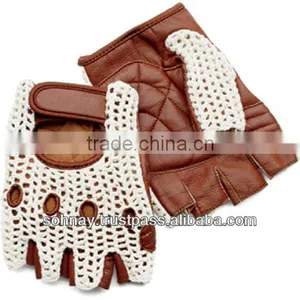 Cycle Bicycle Gloves, Leather Palm, Back Knitted Crochet thumbnail-1