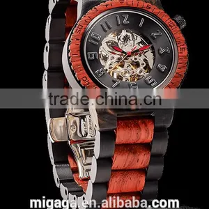 2016 Fashion Mens Bamboo Wood Watch Mechanical Wooden Watch Skeleton Man Watch thumbnail-3