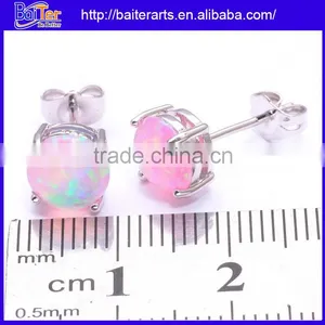 Rhodium Finish .925 Sterling Silver Synethic Blue Fire Opal Stud Earrings Wholesale thumbnail-6