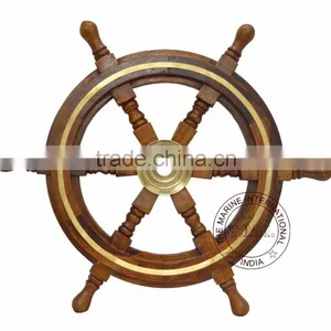 DECORATIVE WOODEN SHIP STEERING WHEEL 12" thumbnail-1