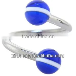 Blue WHITE STRIPED Spiral Twister Belly Ring&body Jewelry Navel Ring&SBR Rings thumbnail-1