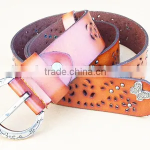 Woman Fashion Genuine Leather Ladies Leather Belt With Rivets thumbnail-1
