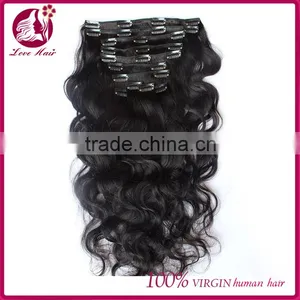 7A Grade 100% Virgin Body Wave Clip In Human Hair Extensions Wavy Eurasian Virgin Clip In Hair Extensions Human Hair Full Head thumbnail-1