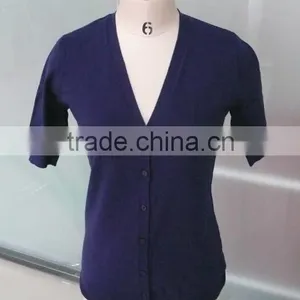 Lady's 100% Cotton Half Sleeve Knitted Cardigan Sweater thumbnail-1