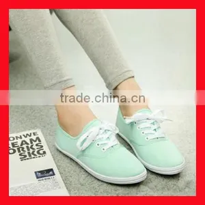 Light Green Ladies Canvas Shoes With Lace Flat Shoe Fashion thumbnail-1