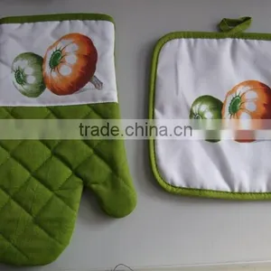 Cotton Twill Material Set Coffee or Cook Chef Design Oven Mitten Pot Holder Kitchen Basics Set thumbnail-3