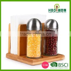 High Quality Bamboo Napkin Holder With Pepper and Salt Shaker Set thumbnail-1